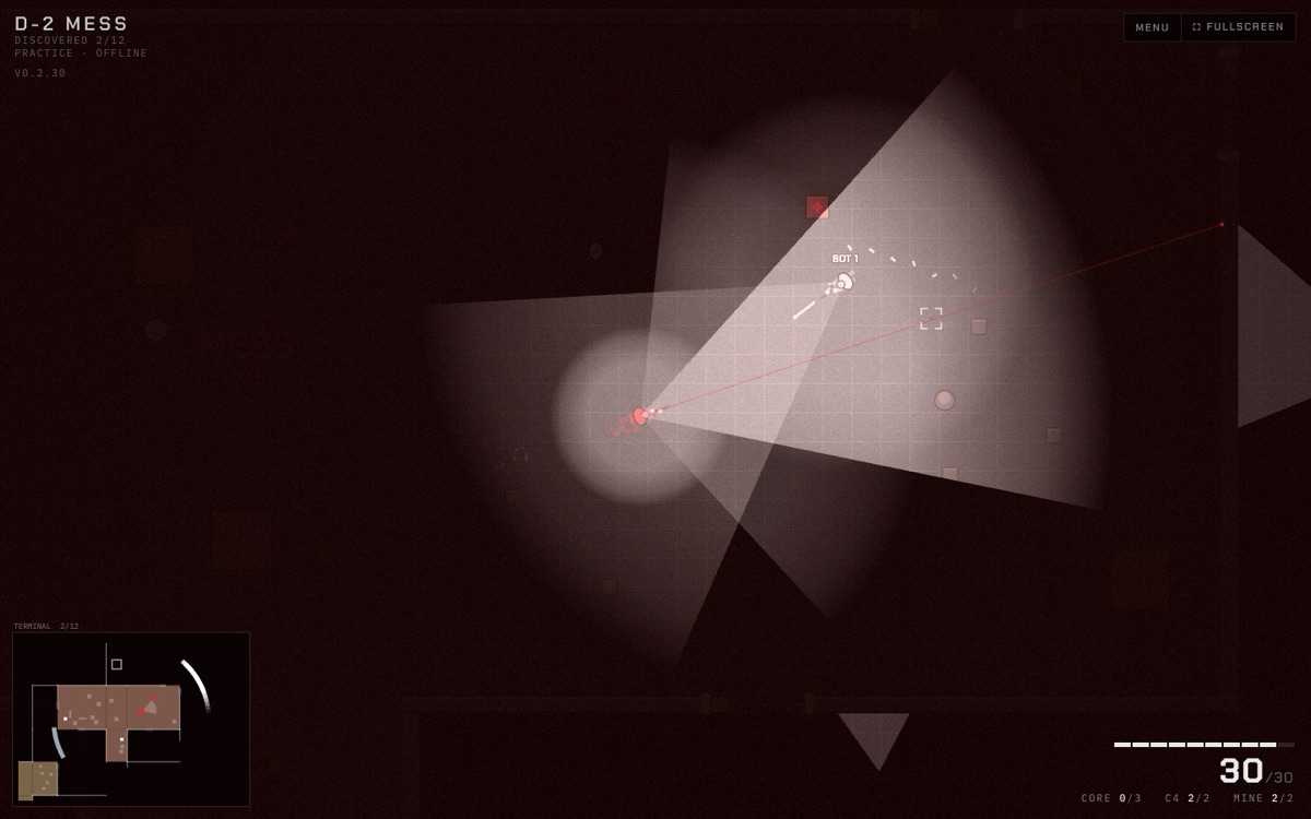 Under fire in a mess hall, lit by a stark white magnesium beam